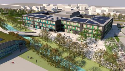 Neubau Grund- und Mittelschule Vogelperspektive