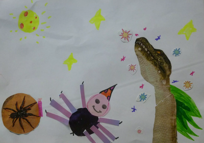Bildcollage von Charlotte (9) zur Geschichte „Die Spinne und der Drache“