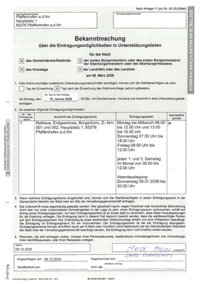 Eintragungsmöglichkeiten in Unterstützungslisten