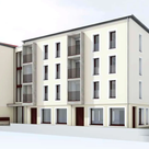 Außenansicht Wohnanlage St. Franziskus aus Sicht der Weiherer Straße. 
