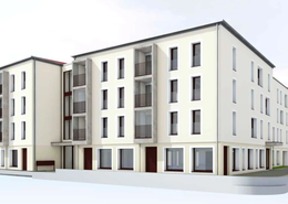 Außenansicht Wohnanlage St. Franziskus aus Sicht der Weiherer Straße. 
