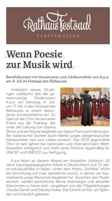 A.p.e. e.V. Förderverein & gemeinnützige Gesellschaft feiert 20jähriges Jubiläum