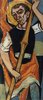 St. Georg mit einem Heiligenschein. Er wird als hagerer Mann dargestellt, der die Hüften mit einem Tuch umhüllt hat und eine Holzstange in den Händen hält.