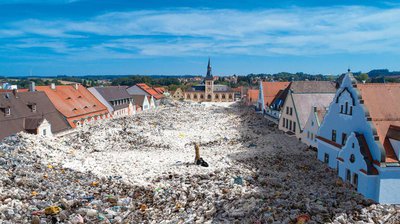 Dr. Helmut Muthig hat berechnet: Auf den ganzen Hauptplatz verteilt würde die in Pfaffenhofen verbrauchte Plastikmenge innerhalb von 5 Jahren die Häuser bis zur Dachtraufe komplett verschütten.