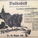 Anzeige zum Ausstellungsprogramm des ersten Nachkriegsvolksfests 1949 (Anzeigenblatt des Landkreises vom 9. Juli 1949)