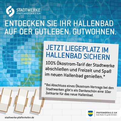 Messe-Aktion der Stadtwerke Pfaffenhofen: Entdecken Sie das neue Hallenbad und die Vorteile des Ökostroms der Stadtwerke - aus der Region für die Region.