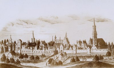 Ansicht der Stadt von Norden mit der imposanten Befestigungsanlage nach dem Kupferstich von Michael Wening 1701