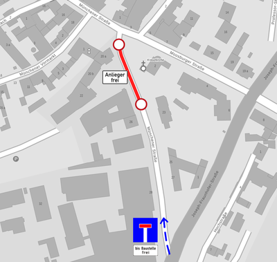 Vollsperrung der Münchener Straße zwischen Joseph-Fraunhofer-Straße und Moosburger Straße vom 3. und 5. September.