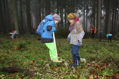 Die Schulkinder hatten viel Spaß beim Bäume pflanzen