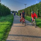 Mitglieder des ADFC bei einer Radltour durch die Hopfenfelder.