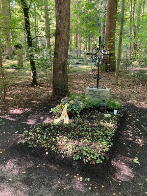 Die Stadt gedenkt zum 50. Todestag ihres Ehrenbürgers
Joseph Maria Lutz mit einer Blumenschale auf
seinem Grab am Waldfriedhof in München.
