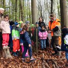 Kinder pflanzen Bäume im Schulwald