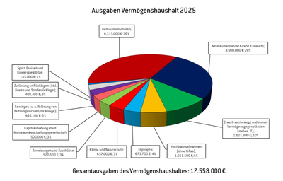 Der Investitionshaushalt zeigt die Aufteilung der geplanten Ausgaben insbesondere in Infrastruktur, Kindertagesstätten, Klima- und Naturschutz sowie IT. 