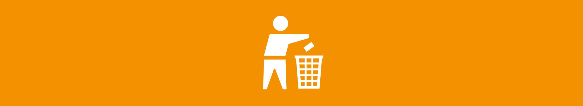 oranger Hintergrund mit Icon (Person wirft etwas in einen Mülleimer)