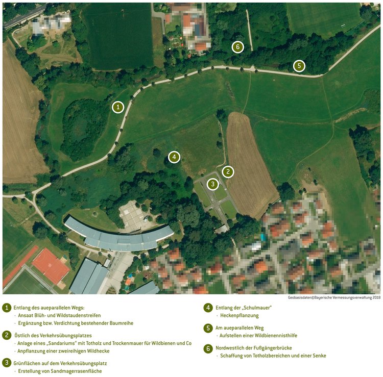 Satellitenbild mit Lageplan der Stationen des Naturparks