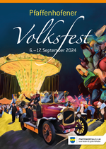 Motiv Volksfest 2025: altes Feuerwehrauto, Luftballone und das Kettenkarussel