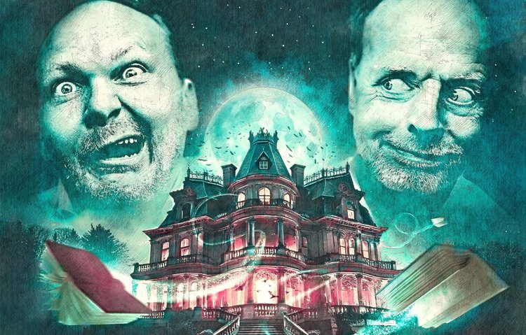 Geisterschloss, oben schweben die beiden Gesichter von BlöZinger