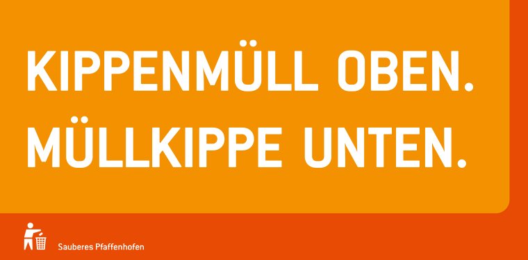 oranger Hintergrund mit Spruch: Kippenmüll oben Müllkippe unten