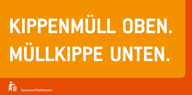 oranger Hintergrund mit Spruch: Kippenmüll oben Müllkippe unten
