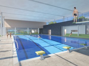 Neubau Hallenbad Aussicht innen